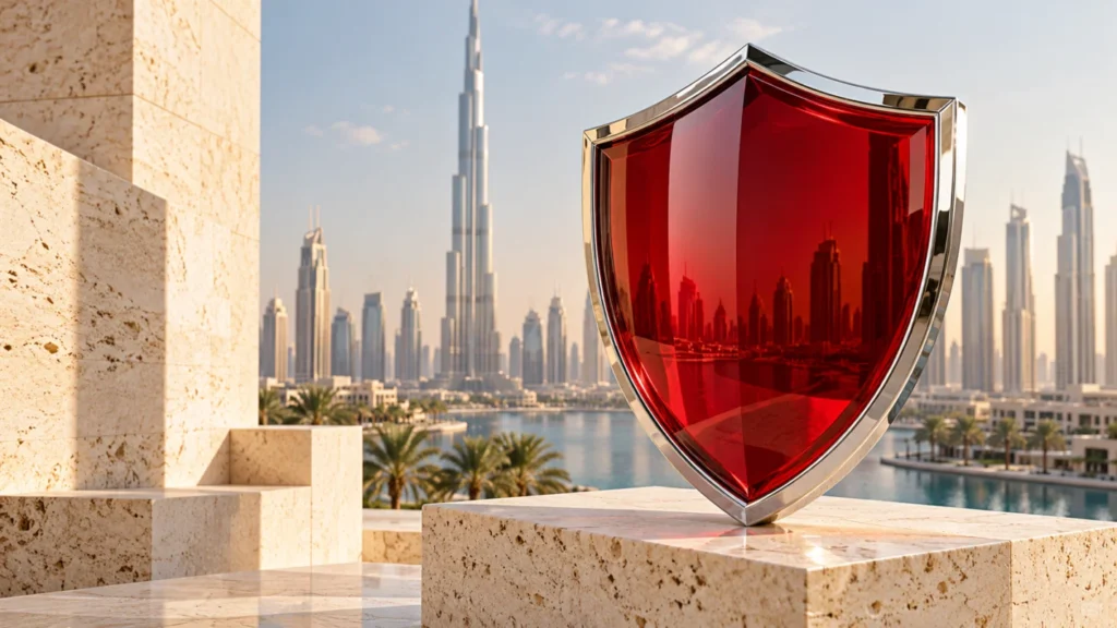 Ruby glass and chrome shield representing ongoing website care