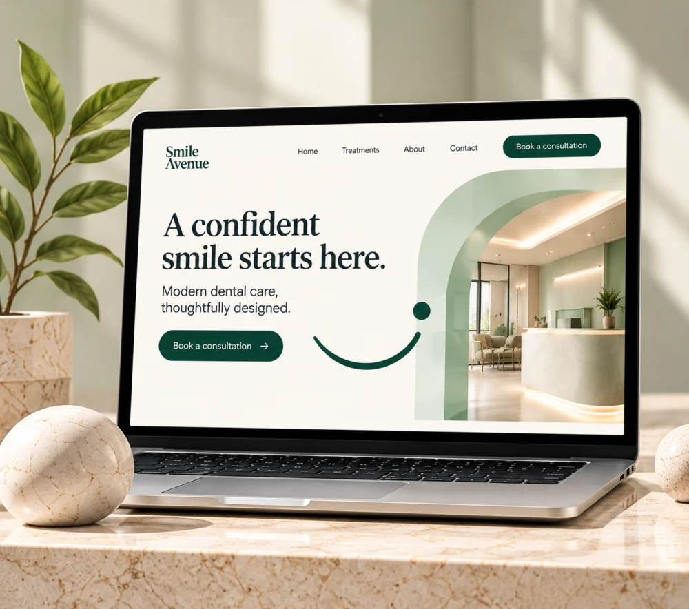 Smile Avenue illustrative website concept on devices