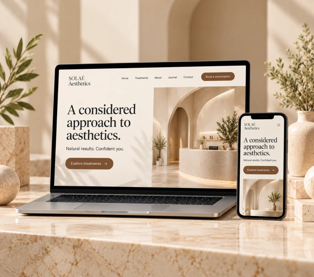 SOLAÉ Aesthetics illustrative website concept on devices